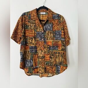 Vintage 80s 90s Tribal Funky Abstract Print Button Up Cristin Steven’s Top